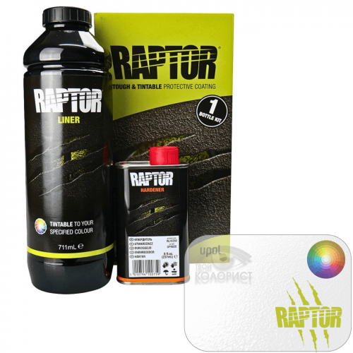 U-POL RAPTOR защитное полиуретановое колеруемое покрытие, 1 л комплект, евробаллон под пистолет, бесцветный