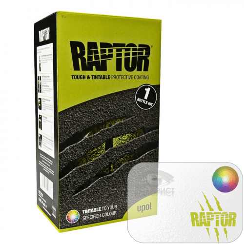 U-POL RAPTOR защитное полиуретановое колеруемое покрытие, 1 л комплект, евробаллон под пистолет, бесцветный