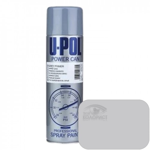U-POL POWER CAN HIGH BUILD PRIMER грунт наполнитель акриловый толстослойный 1К, 500 мл, аэрозоль, серый