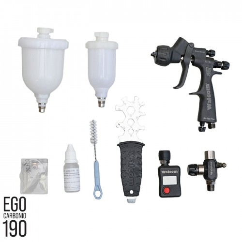 WALCOM EGO CARBONIO HVLP миникраскопульт, сопло 1,4 мм, с 2-мя бачками, манометром и ЗИП