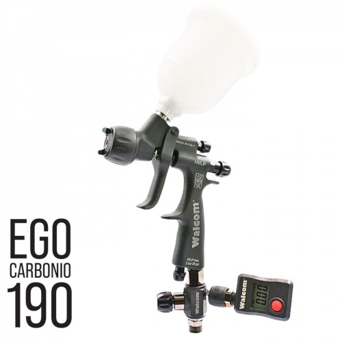 WALCOM EGO CARBONIO HVLP миникраскопульт, сопло 1,4 мм, с 2-мя бачками, манометром и ЗИП