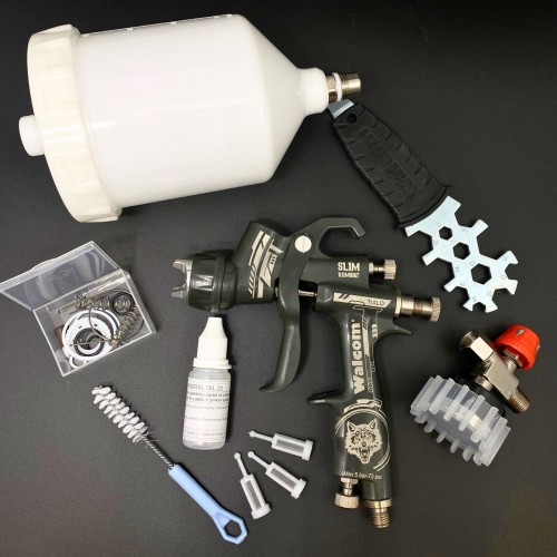 WALCOM SLIM KOMBAT S HTE/HALO краскопульт, сопло 1,3 мм, с манометром и ЗИП